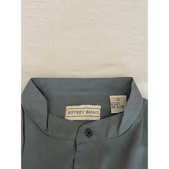 NWT VTG 90s Jeffrey Banks Shirt Silk Slate Blue Long Sleeve Button Down Sz L - Picture 3 of 6